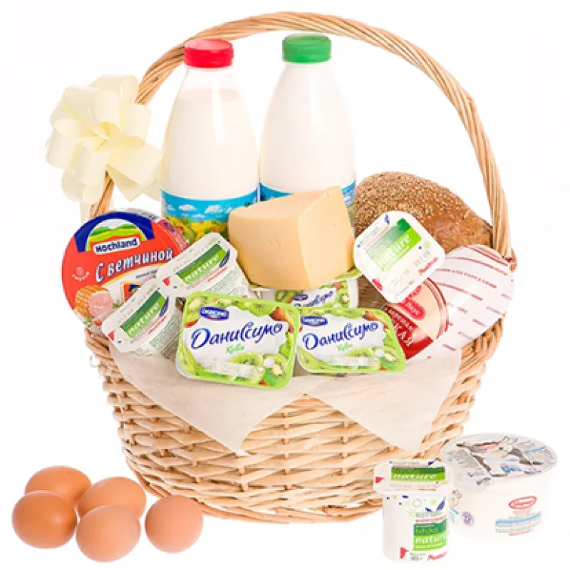 Корзинка свежих продуктов с хлебом и молоком, доставка Белоусово